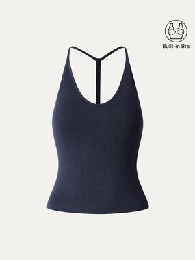 NWT OGL Soft Linen Luxe V-neck T-back Airy Bra Tank in navy